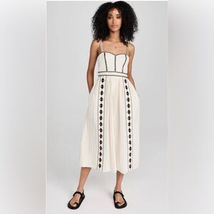 Ulla Johnson Elin Cream Embroidered Poplin Dress with Pleats size 0